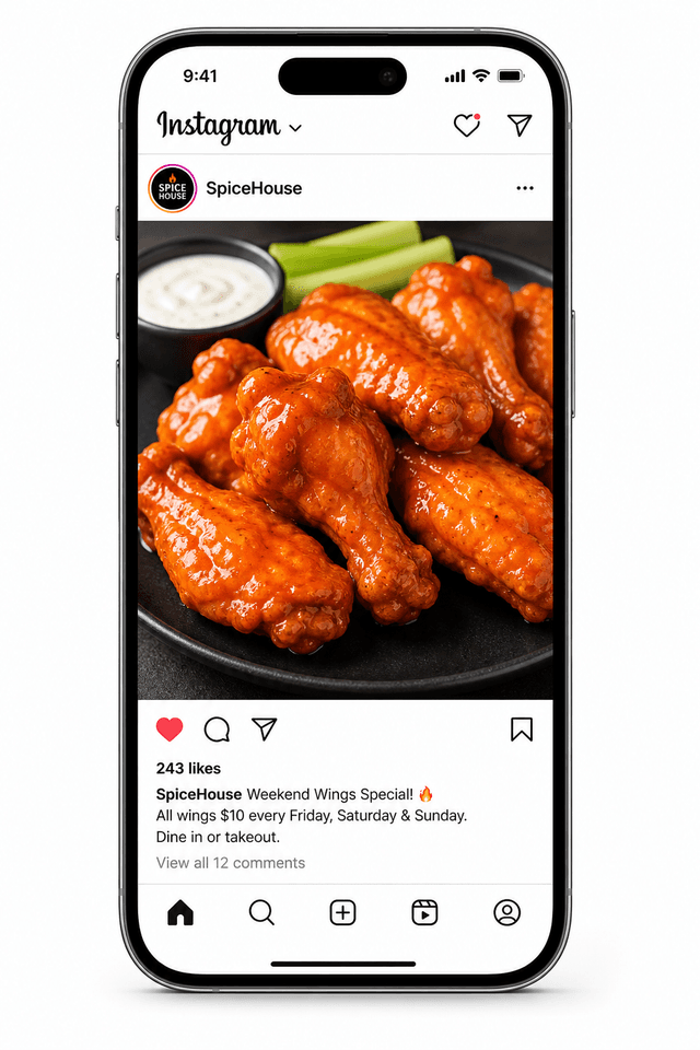 Restaurant digital marketing post on a phone