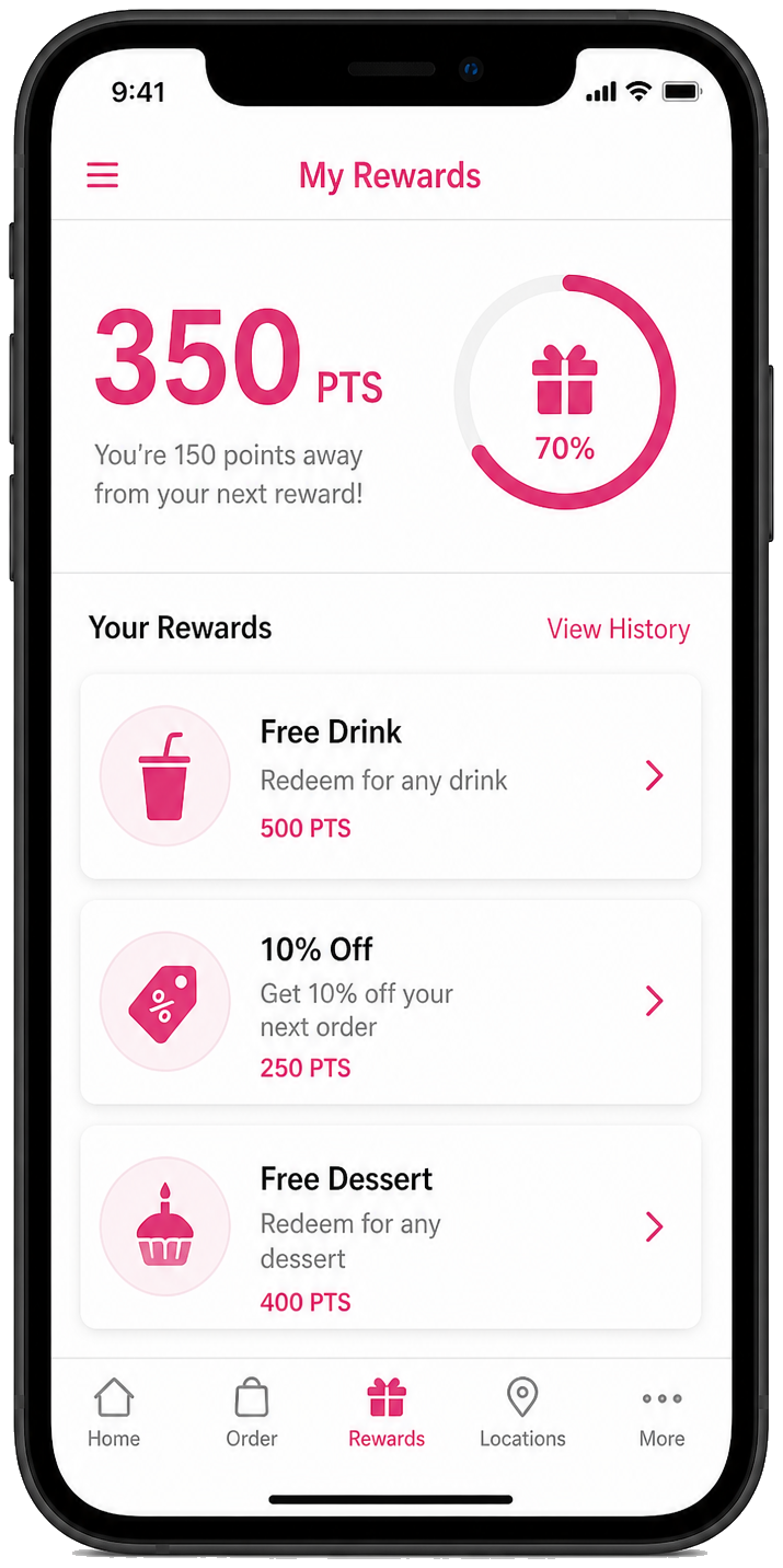 Restaurant loyalty software rewards on a phone
